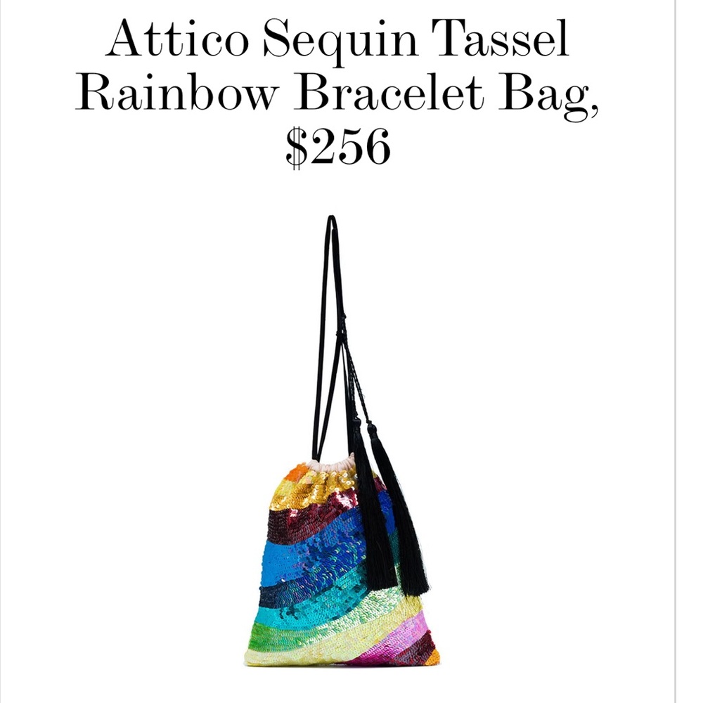 Attico silk rainbow sequins drawstring pouch bag with tassel - Picture 14 of 15